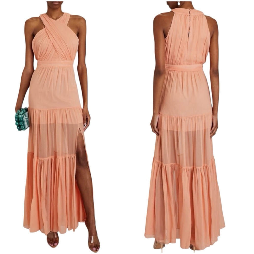 Veronica Beard Orange Coral Florencia Cross Front Silk Maxi Dress Size 6
